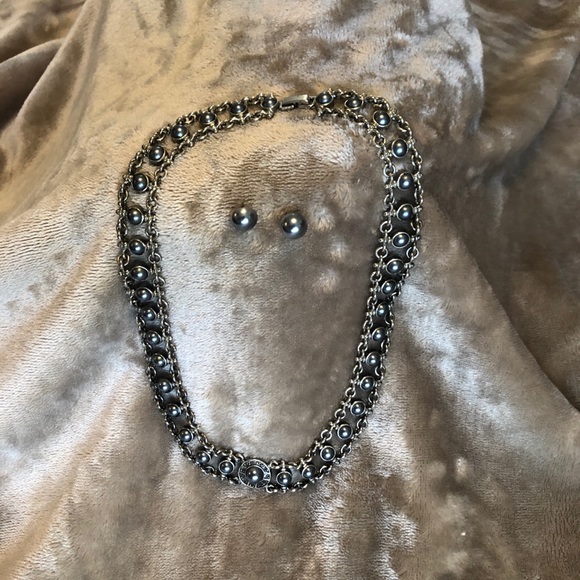 Dark Gray or Charcoal/Silver Necklace Set - Picture 2 of 6